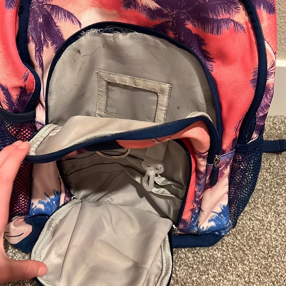 Pottery Barn Teen Backpack, Pink Sunset/purple palm trees. USED/broken zipper! - Picture 2 of 5